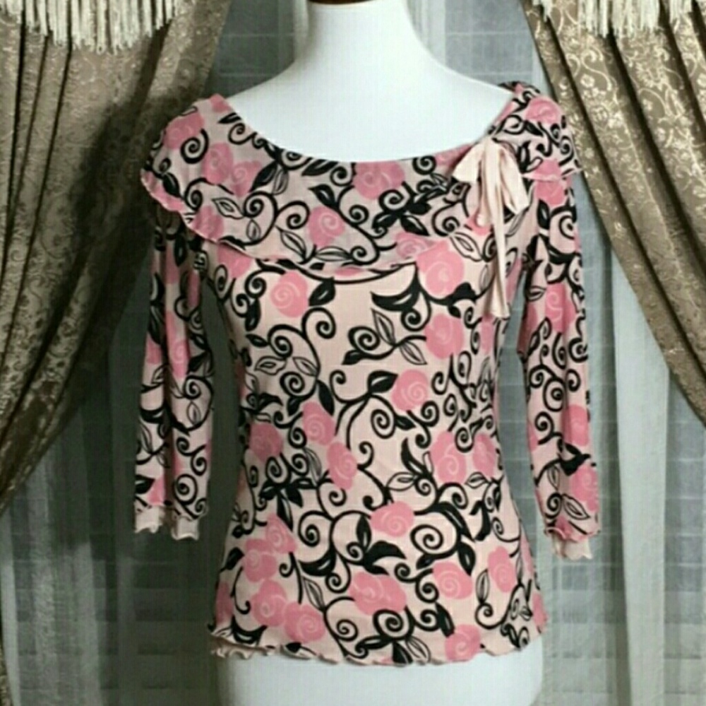 INC Black and Pink Printed Top